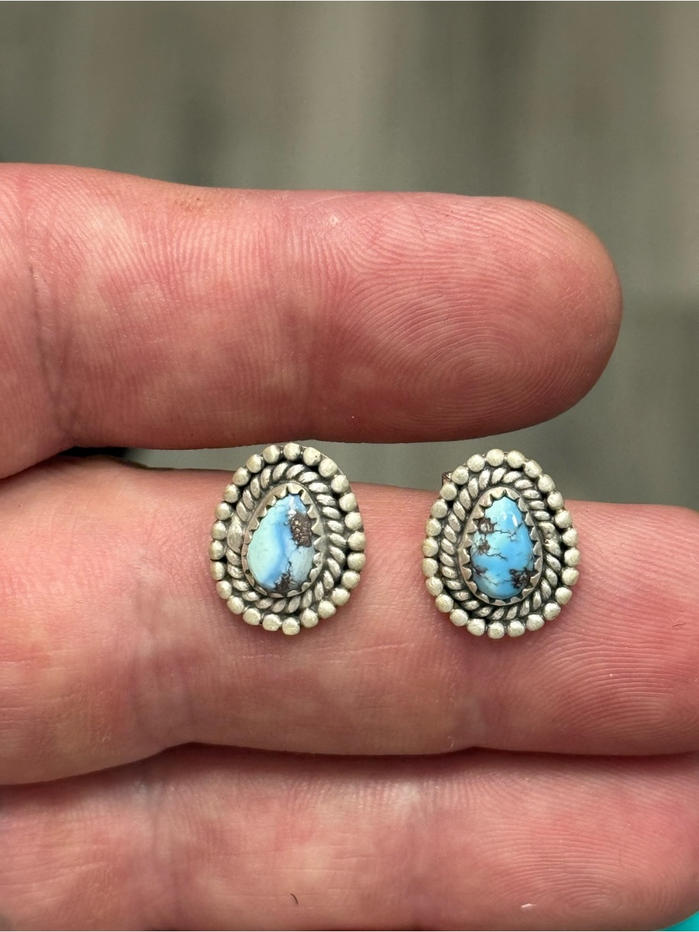 STERLING SILVER GOLDEN HILLS TURQUOISE TWIST BALL BEADED STUD EARRINGS .925